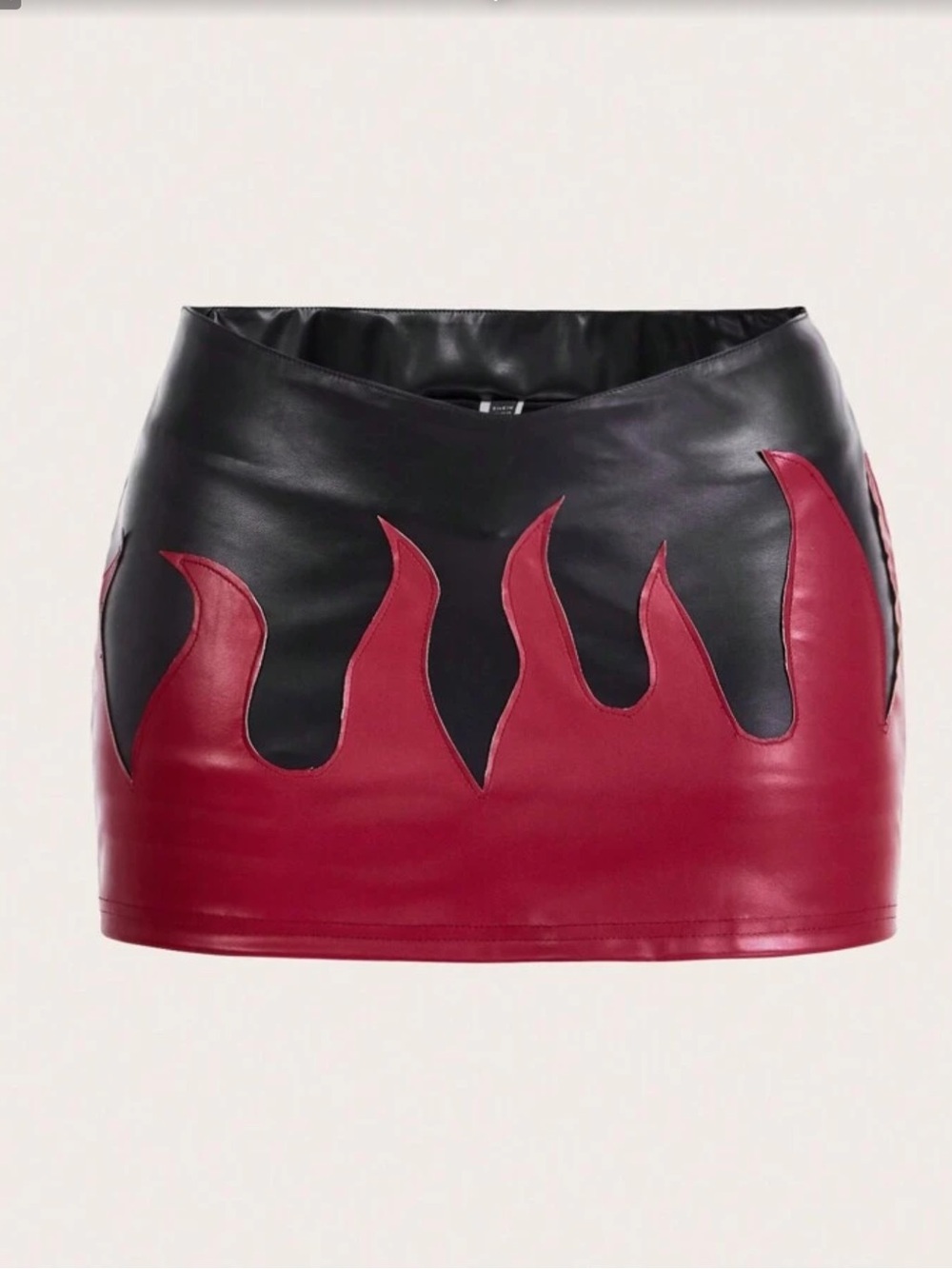 SHEIN Black & Red Faux Leather Flame Mini Skirt
